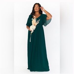 Show Me Your Mumu NWT Emily Empire Maxi Dress in Emerald Chiffon